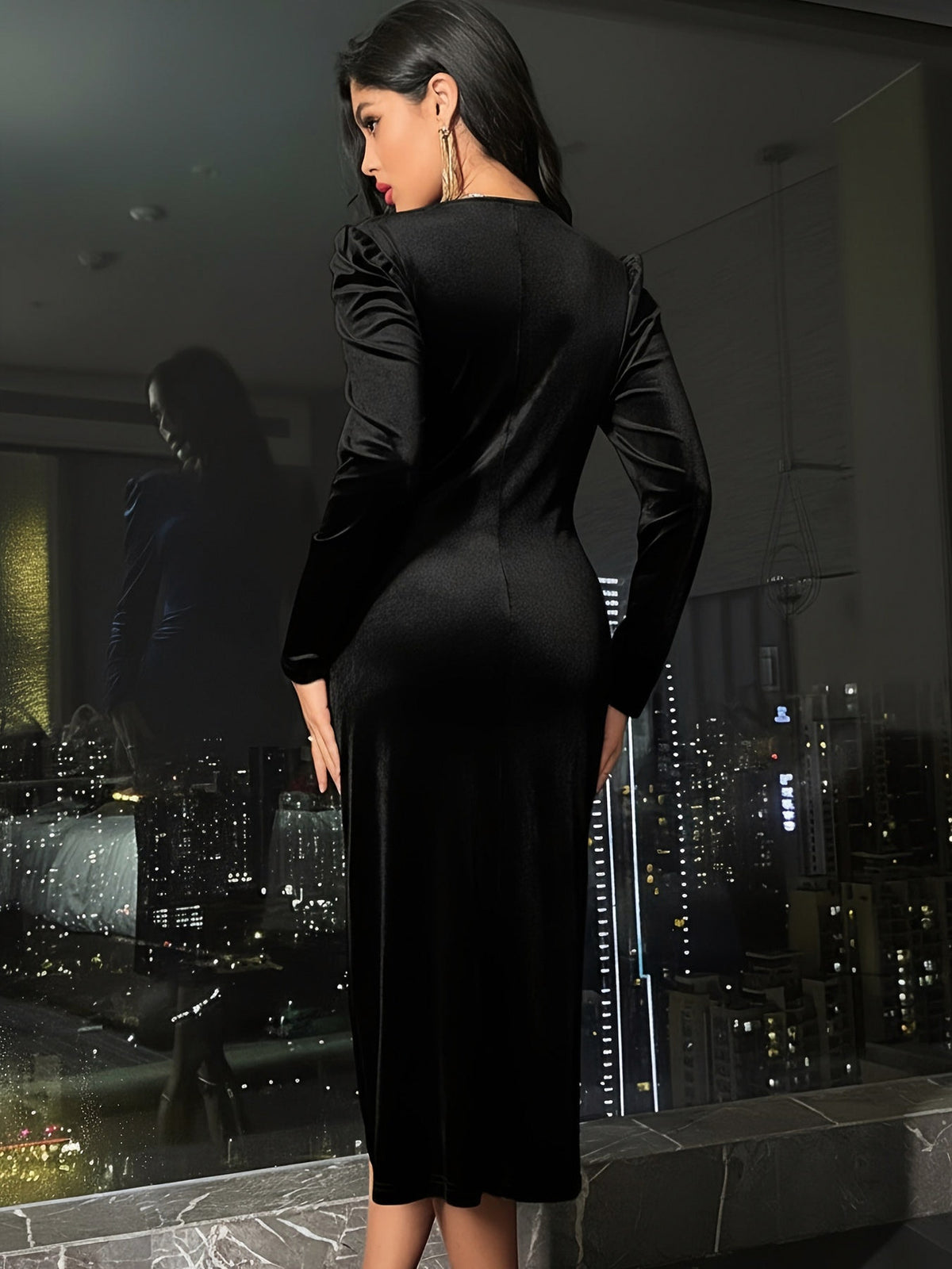 Velvet Ruched Wrap Midi Dress