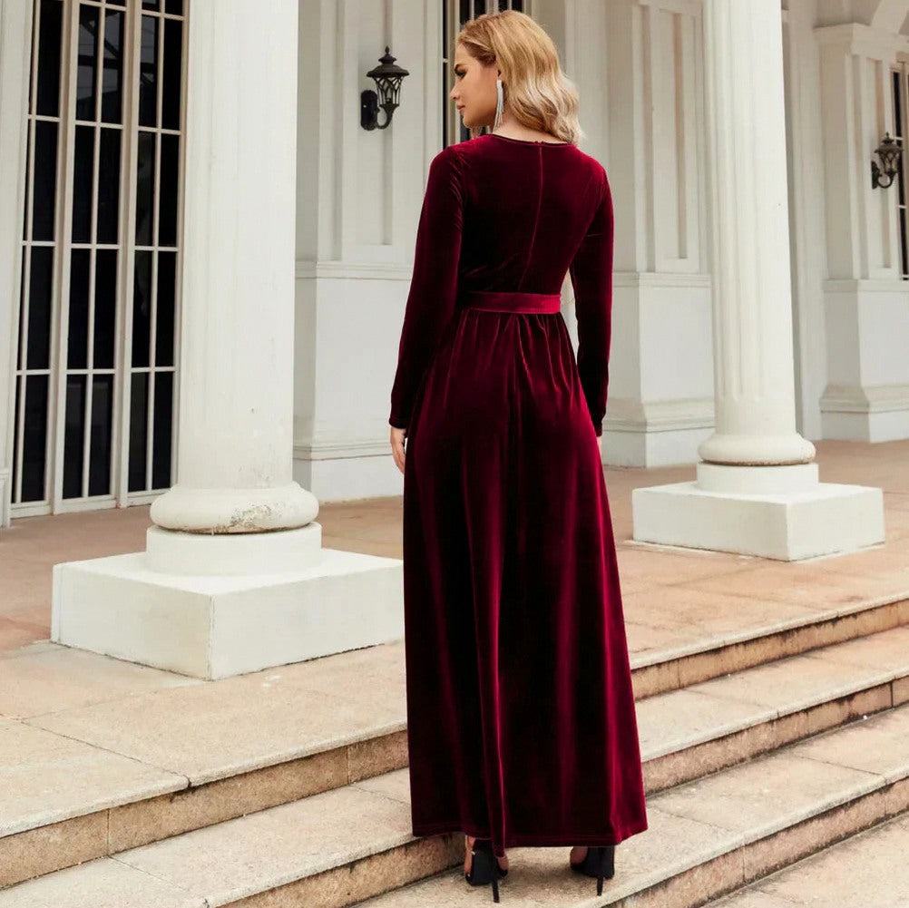 Velvet Tie Waist Maxi Dress
