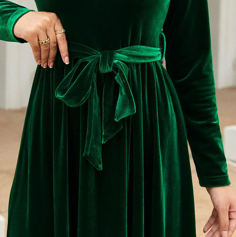 Velvet Tie Waist Maxi Dress