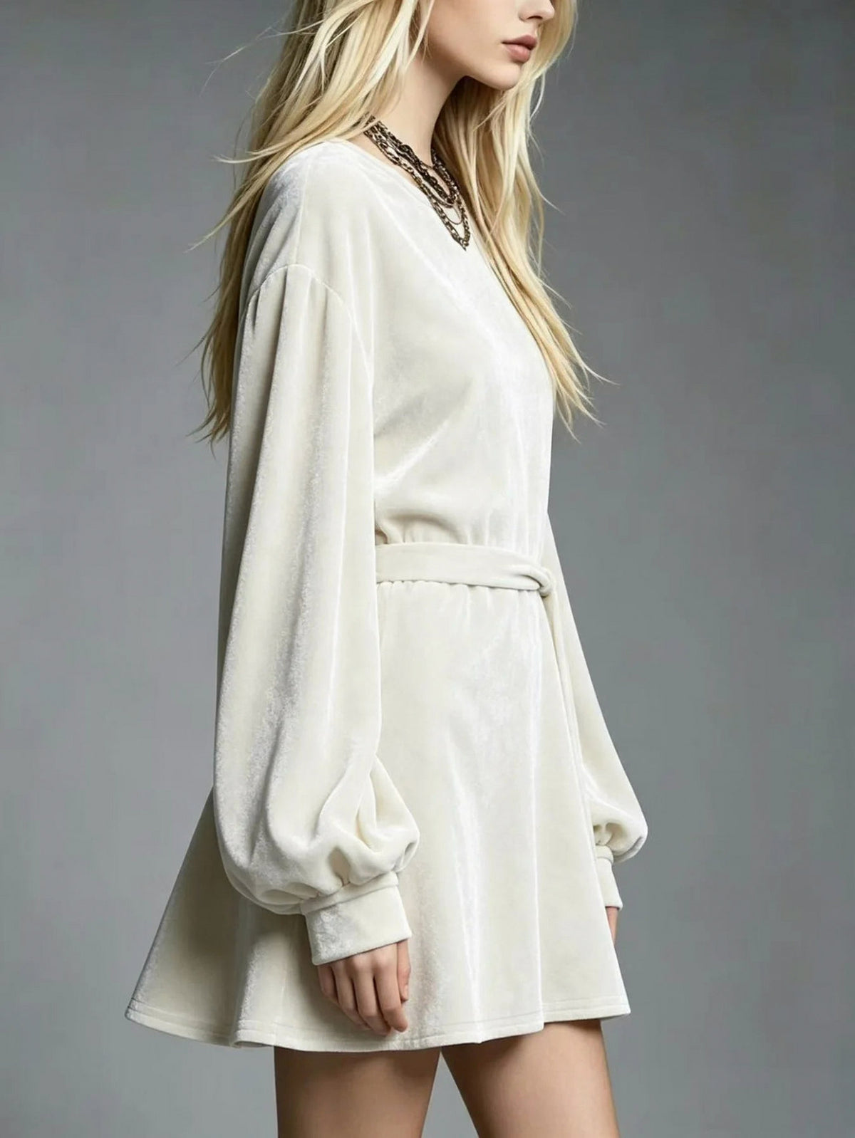 Velvet Tie Waist Mini Dress