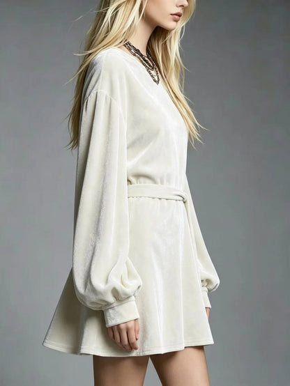 Velvet Tie Waist Mini Dress