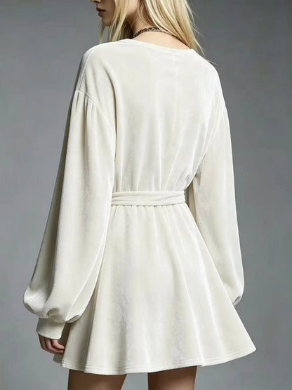 Velvet Tie Waist Mini Dress