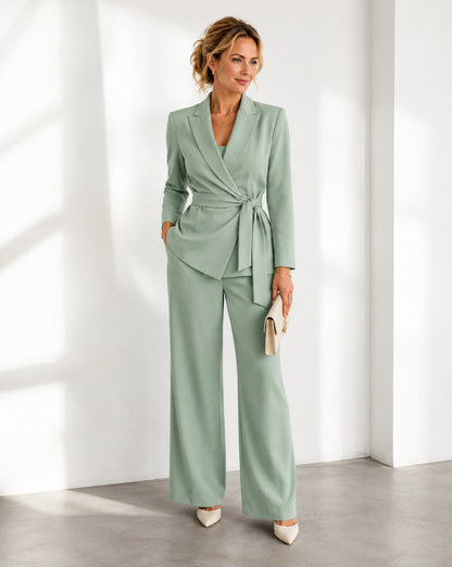 Wrap Tie Waist Two Piece Set in Green
