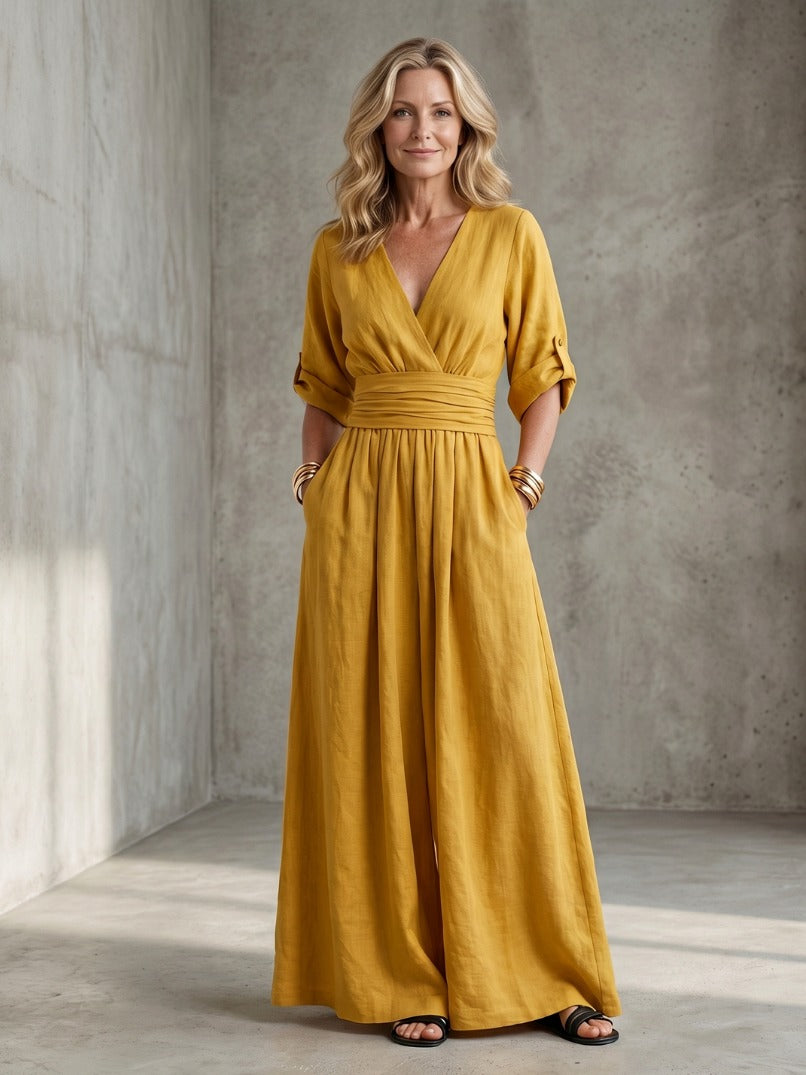 Wrap Wide Leg Jumpsuit in Yellow
