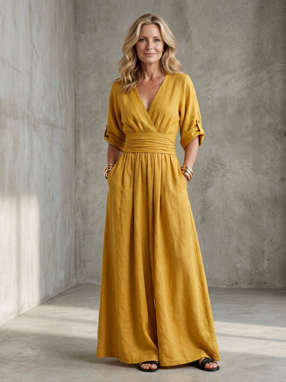 Wrap Wide Leg Jumpsuit in Yellow