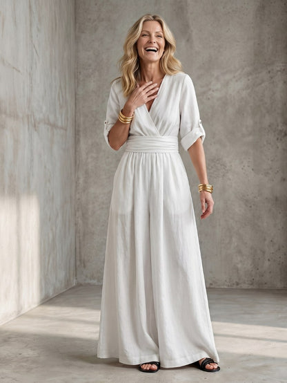 Wrap Wide Leg Jumpsuit in White