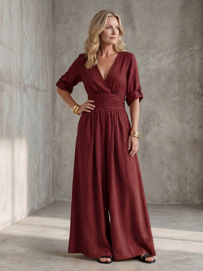 Wrap Wide Leg Jumpsuit in Red